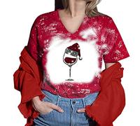 Camisa de Navidad para mujer con estampado de Navidad para mujer, informal, corto, Tie Dye, manga de Halloween, tops con cuello en V, camiseta de túnica, lado suelto, blusa pulsera, 2, rojo, XXL