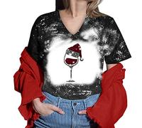 Camisa de Navidad para mujer con estampado de Navidad para mujer, informal, corto, Tie Dye, manga de Halloween, tops con cuello en V, camiseta de túnica, lado suelto, blusa pulsera, 2, Negro , XL