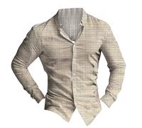 Camisa de negocios lisa de ajuste regular para hombre y hombre, delgada, verano, playa, moda, cuadrícula, rayas, manga larga, holgada, atlética, deportiva, ropa de trabajo, caqui, 3XL