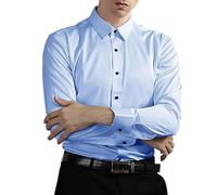 Camisa de negocios para hombre, corte ajustado, camisa de negocios de corte regular, camisa de negocios, monocolor, elástica, sin arrugas, camisa de vestir, camisa de traje liso, camisa para hombres