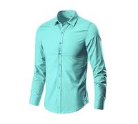Camisa de negocios para hombre de manga larga, corte ajustado, manga larga, cuello vuelto, camisa de ocio, camisa de trabajo elástica y de secado rápido con botones, elegante camiseta deportiva M-3XL