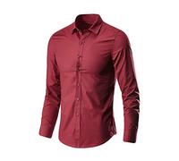 Camisa de negocios para hombre, sin planchado, corte regular, camisa de ocio para hombre, manga larga, camisa de negocios, cuello de solapa, traje de monocolor, informal, camisa de trabajo, holgada