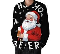 Camisa de Novedad de Navidad para Hombre Camisa de Botones de Manga Larga con Santa Claus Feo Divertida Camisa de Disfraces navideños para Fiesta