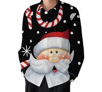 Camisa de Novedad de Navidad para Hombre Camisa de Botones de Manga Larga con Santa Claus Feo Divertida Camisa de Disfraces navideños para Fiesta