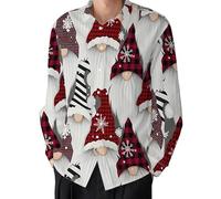 Camisa de Novedad de Navidad para Hombre Camisa de Botones de Manga Larga con Santa Claus Feo Divertida Camisa de Disfraces navideños para Fiesta