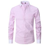 Camisa de ocio para hombre de manga larga de corte regular, camisa de negocios a rayas, camiseta de manga larga con botones, camisa de trabajo de gran tamaño, cuello vuelto, camiseta larga, clásica