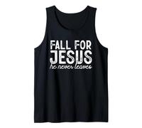 Camisa de otoño Fall For Jesus He Never Leaves Christian Faith Camiseta sin Mangas
