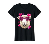 Camisa de Oveja de San Valentín con corazón de Granja de Animales de Oveja Amante Granjero Camiseta gráfica económica, Mujer, Negro, S