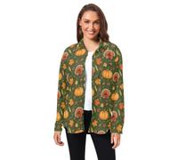 Camisa de pana vintage de manga larga para hombre y mujer | Botón frontal, ajuste regular, estampado novedoso, camisas con cuello para oficina y cita nocturna, estilo de principios de