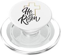 Camisa de Pascua Feliz con Texto en inglés He Is Risen Jesus Cross Scripture Matthew PopSockets PopGrip para MagSafe