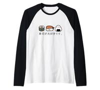 Camisa de Pescado y arroz con Texto en inglés «I Love Sushi Japanese Kawaii» Camiseta Manga Raglan