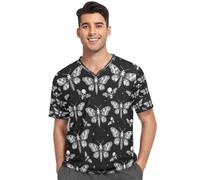 Camisa de pijama para hombre, cuello en V, manga corta, ropa de dormir, ropa de dormir, talla S, Death Head Gothic Black Stars Sketch, Small