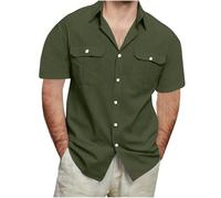 Camisa de playa de lino para hombre, camisas de manga corta, camisa de dos bolsillos, con botones, cuello en V, ajuste holgado, camisas de verano, transpirables, ligeras, ropa de trabajo, cómoda