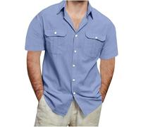 Camisa de playa de lino para hombre, camisas de manga corta, camisa de dos bolsillos, con botones, cuello en V, ajuste holgado, camisas de verano, transpirables, ligeras, ropa de trabajo, cómoda