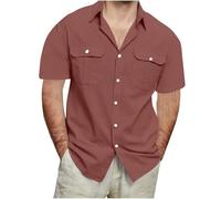 Camisa de playa de lino para hombre, camisas de manga corta, camisa de dos bolsillos, con botones, cuello en V, ajuste holgado, camisas de verano, transpirables, ligeras, ropa de trabajo, cómoda