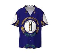 Camisa de playa de manga corta con estampado de la bandera del estado de Kentucky para hombre, camisa cubana de verano, camisa hawaiana para vacaciones, NEGRO, S