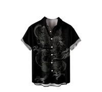 Camisa de Playa Hawaiana Hombres Dragón Patrón de impresión de Manga Corta con Botones Camisas Moda Dragón Chino 3D Impresión Digital Blusa Camiseta de Secado rápido