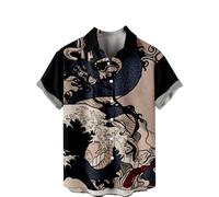 Camisa de Playa Hawaiana Hombres Dragón Patrón de impresión de Manga Corta con Botones Camisas Moda Dragón Chino 3D Impresión Digital Blusa Camiseta de Secado rápido