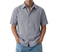 Camisa de playa para hombre, de manga corta, con botones, ligera, no necesita planchado, para hombre, ajuste holgado, de algodón elástico, ropa deportiva, para correr, entrenamiento, fitness, gris, XL