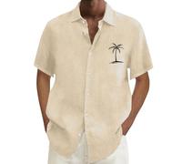 Camisa de playa para hombre, de manga corta, estampada, de gran tamaño, con botones, color sólido, ligera, cómoda, hawaiana, ajuste holgado, transpirable, para vacaciones, S-5XL, caqui, XL