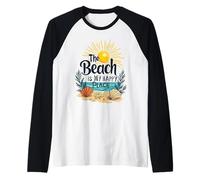 Camisa de playa para mujer The Beach is My Happy Place Casual Summer Camiseta Manga Raglan
