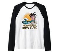 Camisa de playa para mujer The Beach is My Happy Place Casual Summer Camiseta Manga Raglan