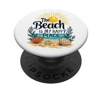 Camisa de playa para mujer The Beach is My Happy Place Casual Summer PopSockets PopGrip Adhesivo