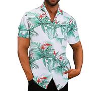 Camisa de primavera y verano para hombre, informal, playera, tropical, con botones, camiseta estampada de manga corta, verde, L