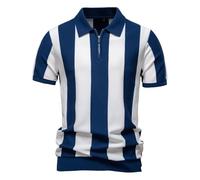 Camisa de punto a rayas con panel de contraste para hombre, casual, manga corta, verano, ligera, para uso diario, Psd8059-azul marino, L