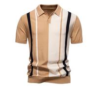Camisa de punto de malla a rayas para hombre, informal, de verano, ligera, de manga corta, para hombre, Psd8021-caqui, XXL