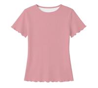 Camisa de Punto de Manga Corta para niñas con Tejido ultrasuave, Camiseta Informal de Cuello Redondo para Uso Diario y Escuela, Blusa Transpirable y elástica Que Permite Libertad de Movimiento