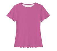 Camisa de Punto de Manga Corta para niñas con Tejido ultrasuave, Camiseta Informal de Cuello Redondo para Uso Diario y Escuela, Blusa Transpirable y elástica Que Permite Libertad de Movimiento
