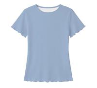 Camisa de Punto de Manga Corta para niñas con Tejido ultrasuave, Camiseta Informal de Cuello Redondo para Uso Diario y Escuela, Blusa Transpirable y elástica Que Permite Libertad de Movimiento