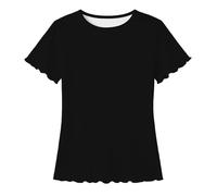 Camisa de Punto de Manga Corta para niñas con Tejido ultrasuave, Camiseta Informal de Cuello Redondo para Uso Diario y Escuela, Blusa Transpirable y elástica Que Permite Libertad de Movimiento