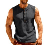 Camisa de punto gofre sin mangas para hombre, diseño Henley de corte vintage, estilo de ajuste muscular, perfecto para el verano, casual y uso activo, gris oscuro, XXL