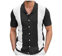 Camisa de punto para hombre, camisa de patchwork, manga corta, botones hacia abajo, camisas para hombre, vintage, ropa de punto de negocios, manga corta, informal, solapa con botones, transpirable, Z1