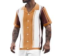 Camisa de punto para hombre, camisa de patchwork, manga corta, botones hacia abajo, camisas para hombre, vintage, ropa de punto de negocios, manga corta, informal, solapa con botones, transpirable, Z6