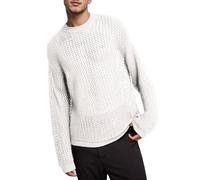 Camisa de punto para hombre, cuello redondo, corte holgado, camiseta de malla transparente, transpirable, corte relajado, camiseta de manga larga, Blanco, M