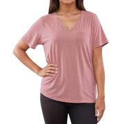 Camisa de recuperación de pecho para mujer, cuello redondo, camisas de manga corta con puño giratorio hacia el hombro Tops Tallas grandes camisas casuales ligeras cómodas, O rojo., XS