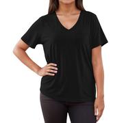 Camisa de recuperación de pecho para mujer, cuello redondo, camisas de manga corta con puño giratorio hacia el hombro Tops Tallas grandes camisas casuales ligeras cómodas, O negro., M