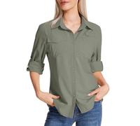 Camisa de safari de manga larga para mujer UPF 50 Protección solar UV Secado rápido Senderismo Caminata Pesca Viaje al aire libre, M