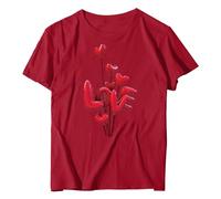 Camisa de San Valentín de talla grande Camisa de moda, suéter casual de manga corta Tops Tops de moda para mujer 2024, Vino, XL