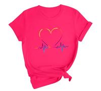 Camisa de San Valentín de talla grande y manga corta Tops de moda para mujer 2024, Rosa intenso., L