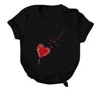 Camisa de San Valentín linda camisa de moda, suéter casual de manga corta Tops Trajes de moda para mujer 2024, Negro , M