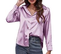 Camisa de satén para hombre, de seda sintética, manga larga, con fronteras de comercio europeo y exterior, ajuste regular, elegante e informal, Morado (, L