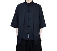 Camisa de seda de hielo para hombre, cómoda, transpirable, estilo retro, holgada, Negro, XL