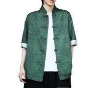 Camisa de seda de hielo para hombre, con botones y manga de cinco puntos, estilo antiguo, vintage, estampado Hanfu Zhongshan, Dark En8, XXL