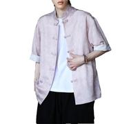 Camisa de seda de hielo para hombre, con botones y manga de cinco puntos, estilo antiguo, vintage, estampado Hanfu Zhongshan, Pnnrk, 4XL