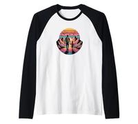 Camisa de senderismo para padre e hijo, retro, montaña, puesta de sol al aire libre Camiseta Manga Raglan