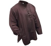 Camisa de Shopoholic Fashion con cuello mao, diseño hippie, tejido ligero Marrón marrón XX-Large